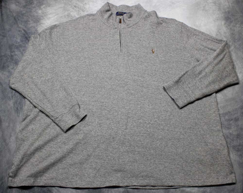 Polo Ralph Lauren Mens Big 5X Gray 1/4 Zip Mock Neck Estate Rib Flesh Pony